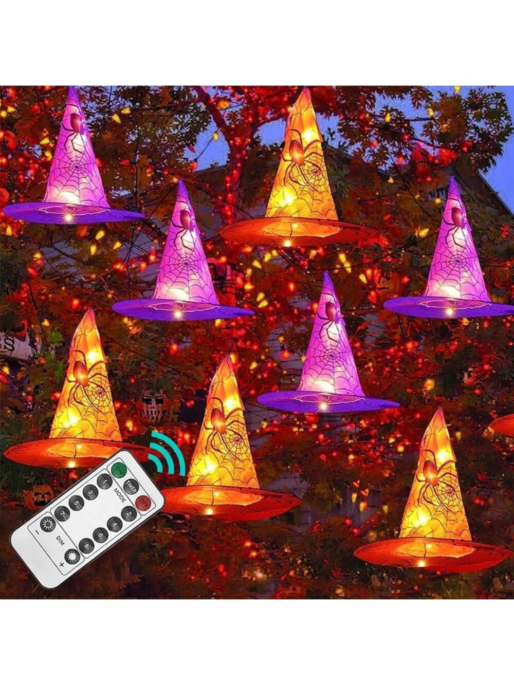8 PCS Waterproof Witch Hat String Lights - Halloween Indoor/Outdoor Decor